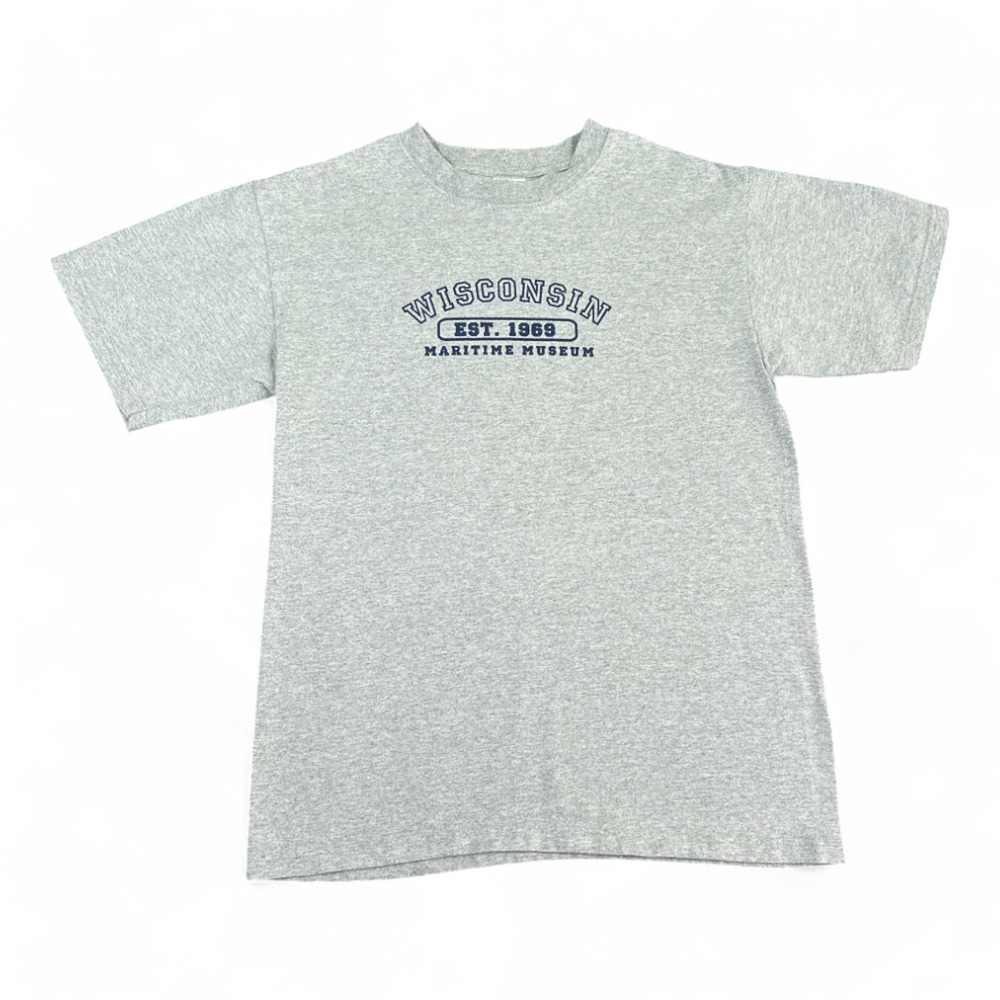 Vintage Wisconsin Maritime Museum Shirt Adult MEDIUM Gray Spell Out 90s Y2K